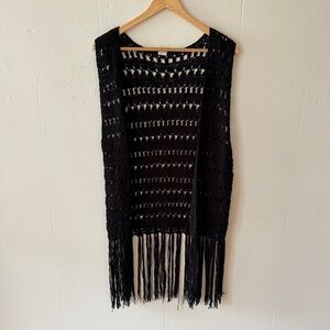 Ginger G Black Crochet Fringe Vest